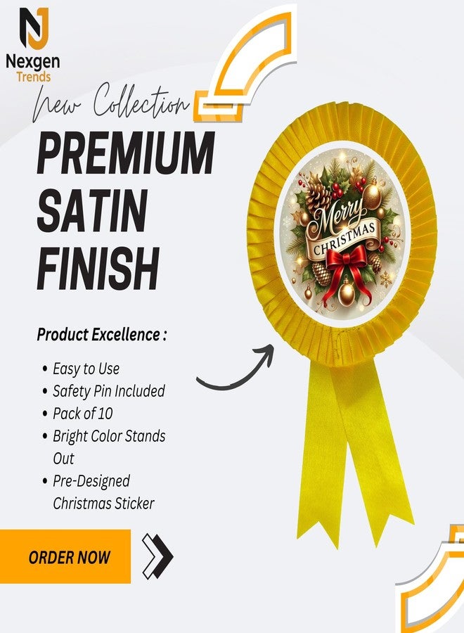NEXGEN TRENDS Single Line Christmas Satin Ribbon Badge with Merry Christmas Logo - Premium Event Badge for Kids, Schools, Office Parties & Carol Programs (Pack of 10) (Yellow) - Image 2
